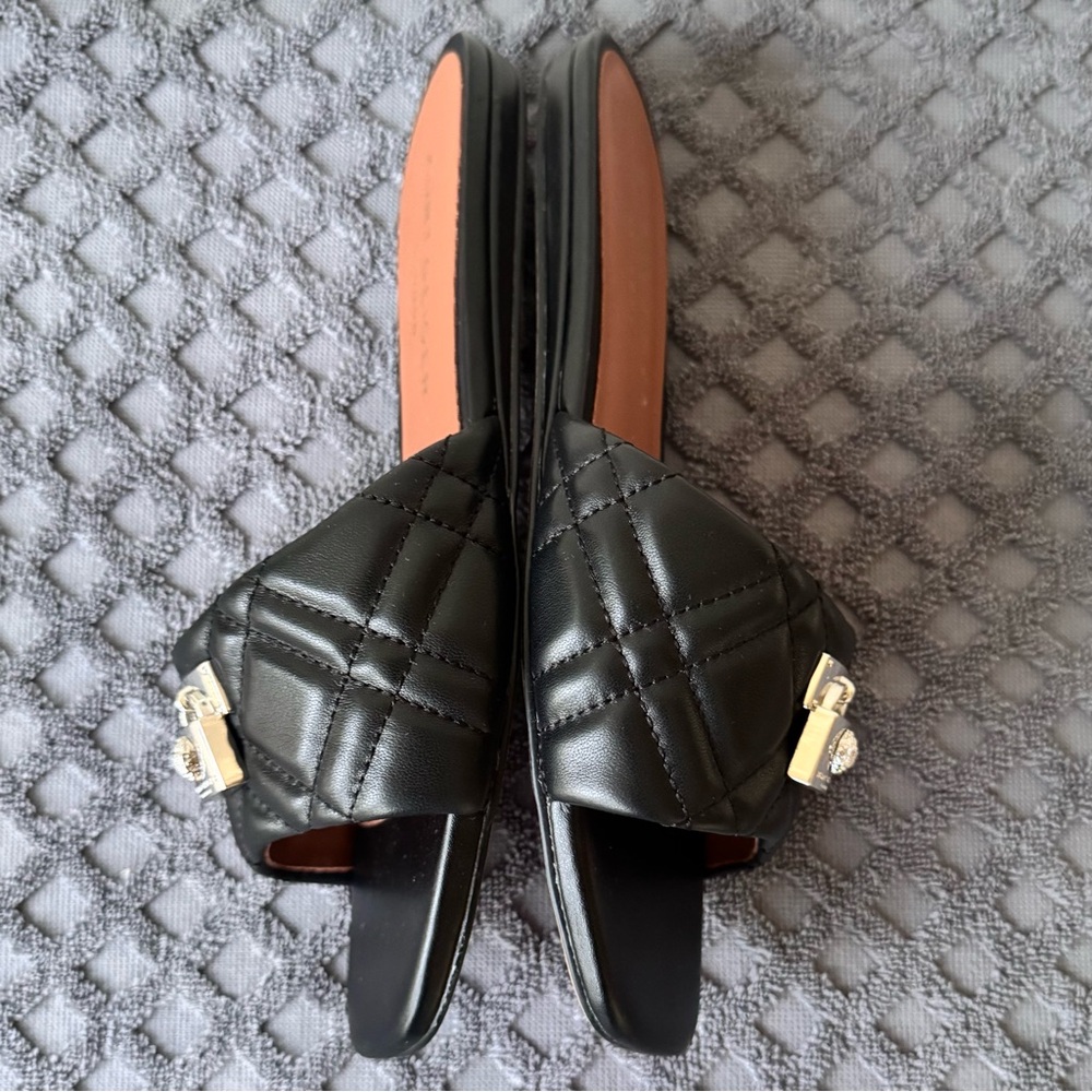 Kurt Geiger London Brixton sandals quilted Black leather silver hardware Size 7 - Picture 5 of 6